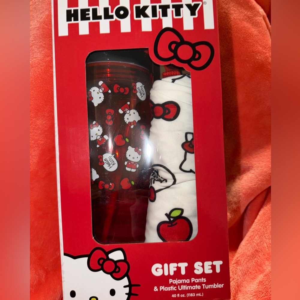 Hello Kitty Red Pajama Pants and Plastic Tumbler